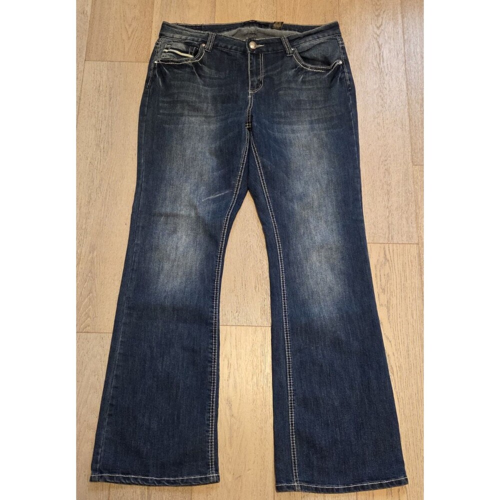 Love X Nation Women's Size 16 Bootcut Jeans Cross Bling Y2K Dark Wash 36x33.5